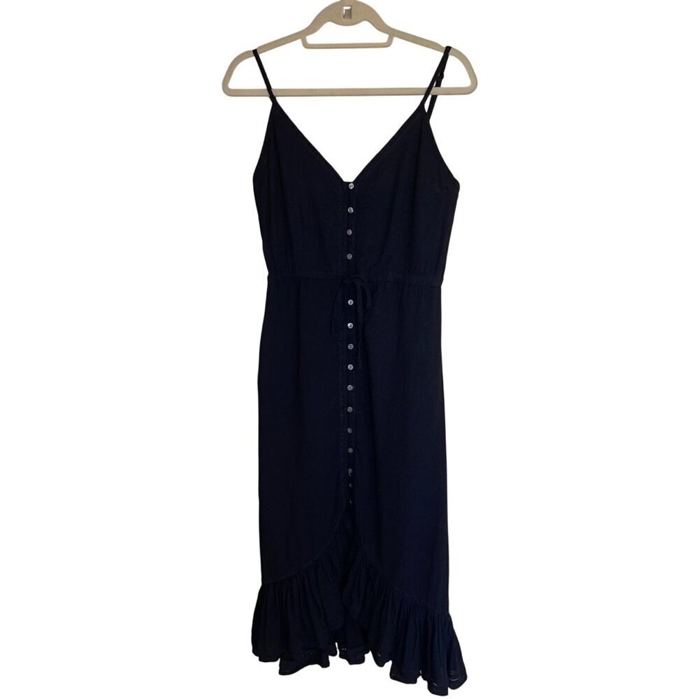 Rails Womens Dress Size Small Black Frida Button Front Midi Ruffle Pure Cotton
